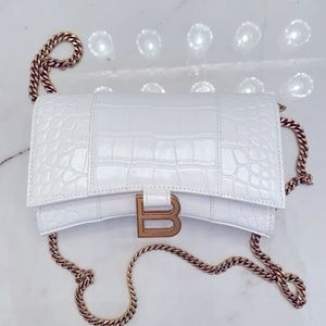 Balenciaga white croc hourglass wallet on chain